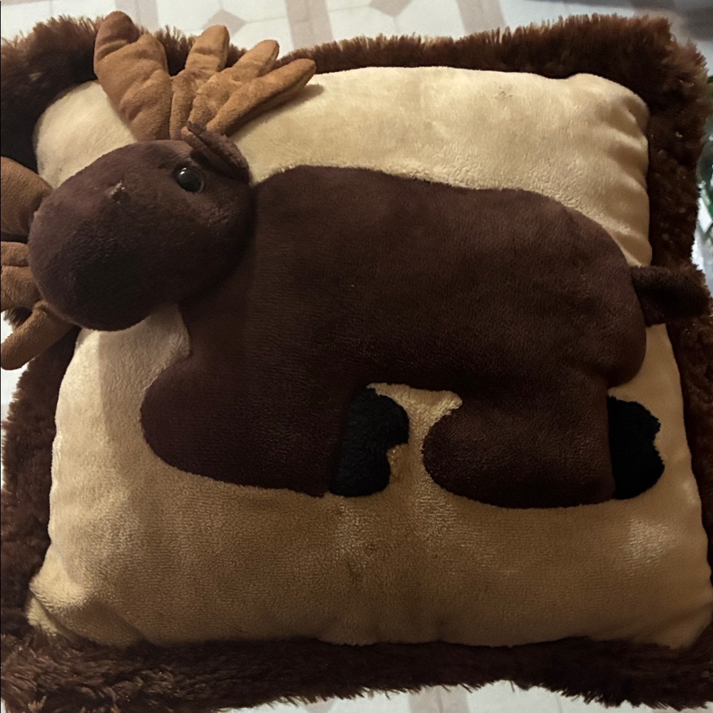 Rustic Brown Moose Holiday Pillow